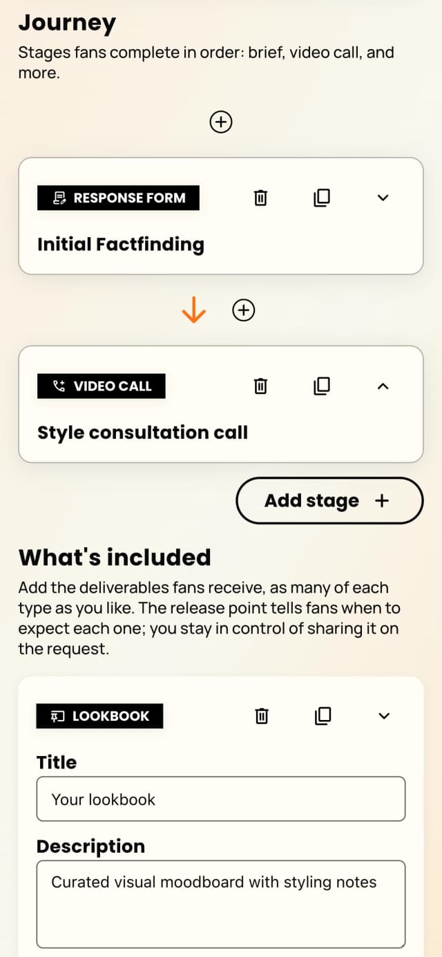 Creator customising a service in the service builder