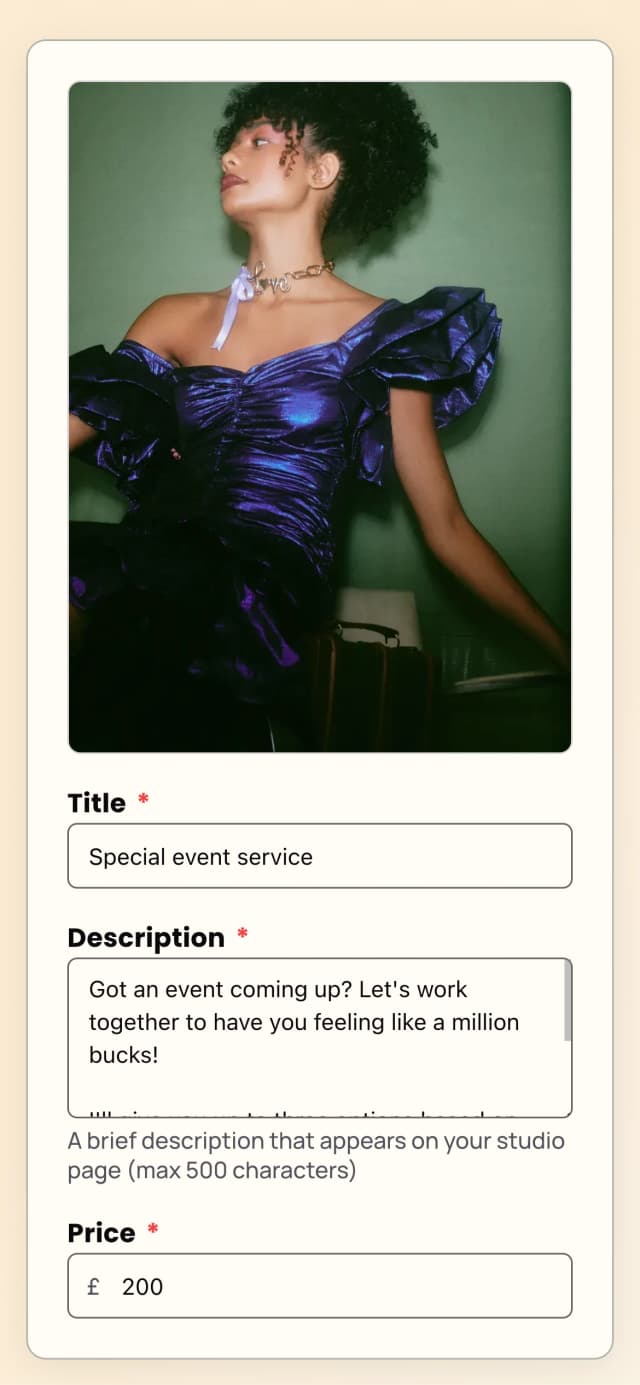 Creator setting the price for a service in the service builder